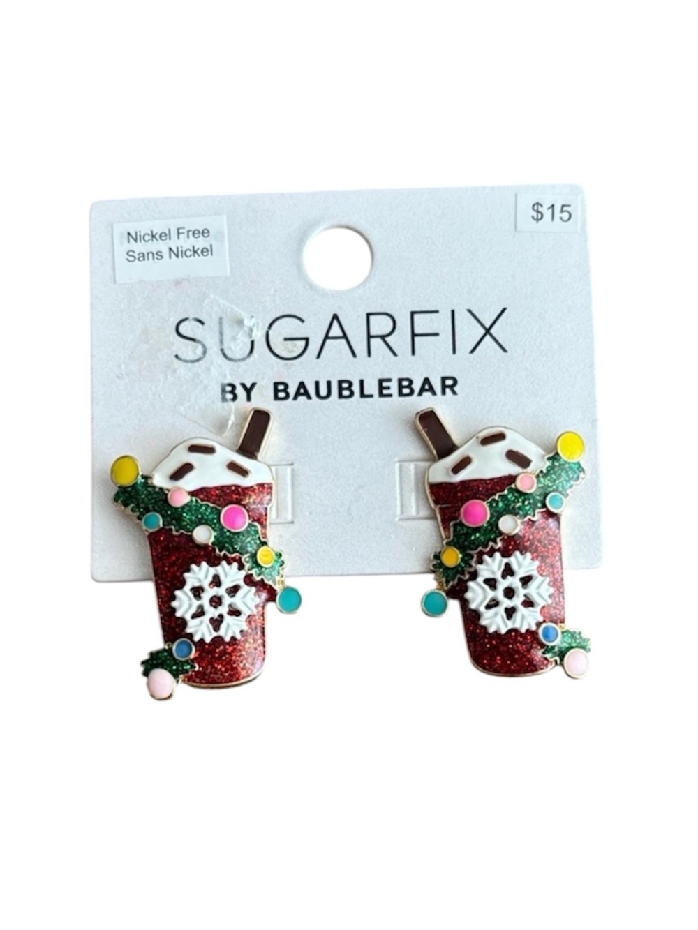 5/$25 NWT SugarFix by Baublebar "Cup of Cheer" Festive Earrings